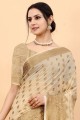 sari en coton avec zari beige