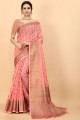 sari en coton pêche avec zari