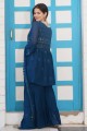 costume sharara bleu en faux georgette brodé avec dupatta