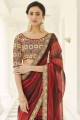fil de soie d'art, sari rouge brodé avec chemisier