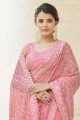 sari en velours brodé rose bébé