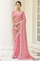 sari en velours brodé rose bébé