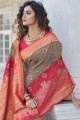 zari banarasi sari gris en soie banarasi
