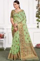 sari en coton vert d'eau en tissage