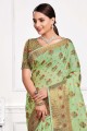 sari en coton vert d'eau en tissage