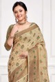 sari beige en coton avec tissage