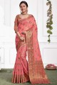 sari tissage rose en coton