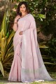 zari en lin, tissage sari rose avec chemisier