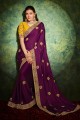 saris de soie et chatoyant en violet avec brodé