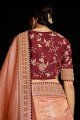 sari mauve en soie brodé avec chemisier