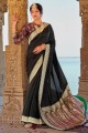 tissage de soie banarasi sari banarasi noir avec chemisier