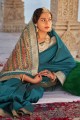 saris banarasi turquoise en soie banarasi avec tissage