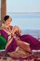 sari banarasi violet en soie banarasi avec tissage