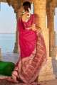 sari banarasi rose avec tissage de soie banarasi