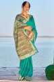 banarasi sari en soie banarasi vert mer avec tissage