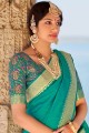 banarasi sari en soie banarasi vert mer avec tissage