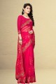 filet brodé, tissage, pierre avec moti sari rose avec chemisier