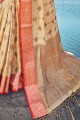 banarasi sari en soie banarasi crème avec zari