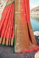 zari banarasi sari banarasi en soie pêche avec chemisier