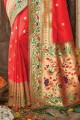 banarasi soie banarasi sari en rouge avec zari