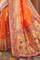 orange banarasi soie banarasi sari avec zari