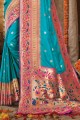 bleu ciel zari banarasi sari en soie banarasi