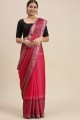 sari en soie rose avec imprimé