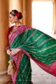 patola soie imprimée, tissage sari vert avec chemisier