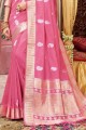 sari en coton tissage rose