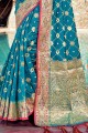 bleu ciel zari banarasi soie banarasi sari