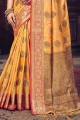 zari banarasi sari jaune en soie banarasi
