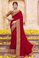 saris de soie avec tissage, dentelle en rouge