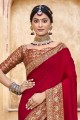 saris de soie avec tissage, dentelle en rouge