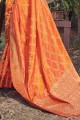 sari banarasi orange en tissage de soie banarasi