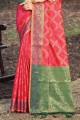 tissage banarasi soie banarasi sari en rouge avec chemisier