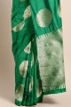 tissage de banarasi sari en soie verte banarasi