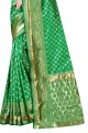 sari banarasi en soie d'art vert avec tissage