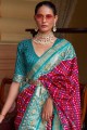 zari, imprimé, tissage patola soie banarasi sari en rose avec chemisier