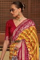 patola soie jaune banarasi sari en zari, imprimé, tissage