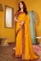 saris de soie jaune avec tissage, bordure de dentelle