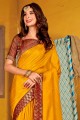 saris de soie jaune avec tissage, bordure de dentelle