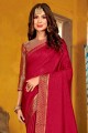 tissage, sari rose en soie à bordure en dentelle avec chemisier