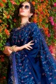 brodé, pierre avec moti sari en soie d'art bleu