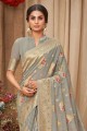 sari gris avec coton zari
