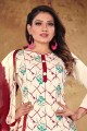 salwar kameez en coton à bordure en dentelle blanche avec dupatta
