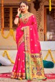 sari en soie rose avec zari