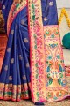 sari bleu en soie zari avec chemisier