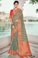 sari en organza gris avec tissage