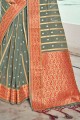 sari en organza gris avec tissage