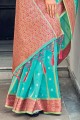 tissage, sari bleu en organza à impression numérique avec chemisier